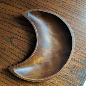 Crescent moon carved wood trinket jewelry dish